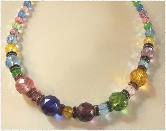 Art Deco Crystal Necklace Rainbow w Rhinestones 9475