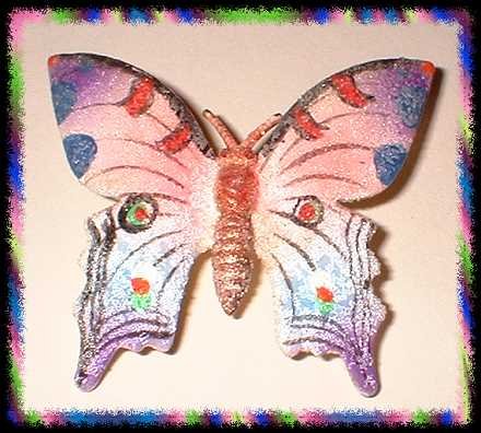 Butterfly Pin Signed Vintage Coralene Purple Blue Pink