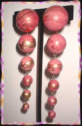 Chandelier Earrings Satin Pink Gold Graduated Balls