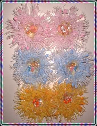 RARE Celluloid Plastic Flower Earrings w Crystals XLG 9355