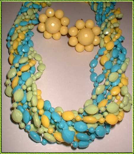 Celluloid Necklace Earrings Vintage Faceted Bold Parure 9198