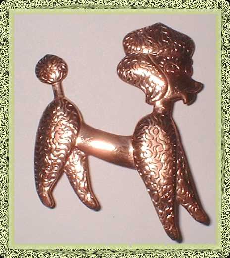 Copper Poodle Pin Pattern Stamped Vintage 60s Brooch 9190