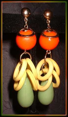 Retro Modern Earrings Vintage Fruity Lime Yellow Orange 9069