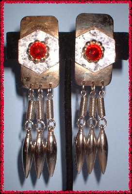 Retro Modern Earrings Silver Chrome Hand Made Dangles 8593