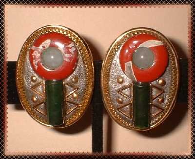 Jade n Jasper Earrings Vintage South West Motif Pierced 9064