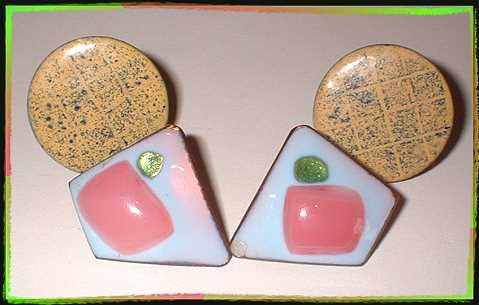 Copper Earrings 2 Pairs Vintage 50s Copper Enamel Clips 9061