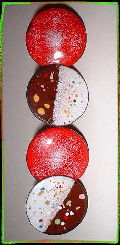 Vintage Copper Earrings 2 Prs Red Brown Copper Enamel 8634