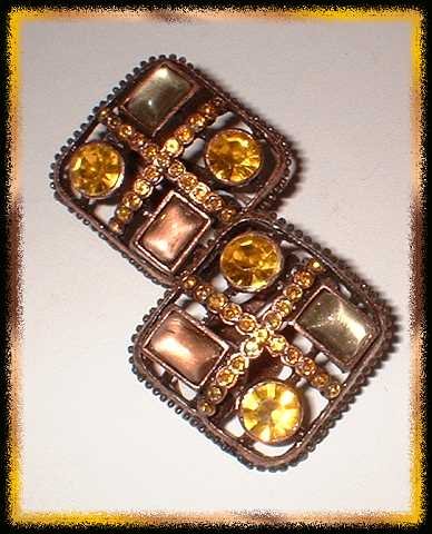 Copper Earrings Citrine n Moonstone Glass Designer Clip