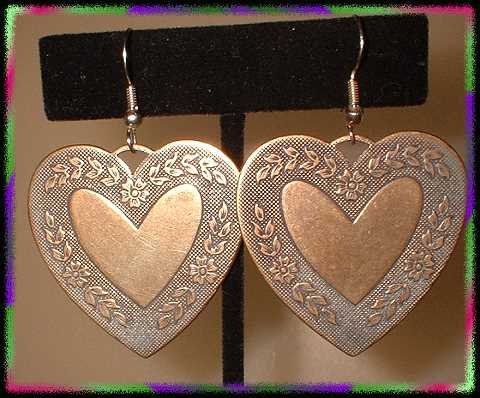 Vintage Heart Earrings LG Brass Hearts Pierced 8883