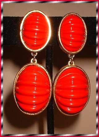 Red Scarab Glass Earrings Vintage Signed Castlecliff 8180