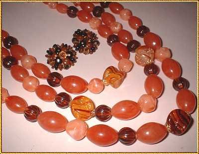 Amber Lucite Necklace w Earrings Vintage German Parure 8800