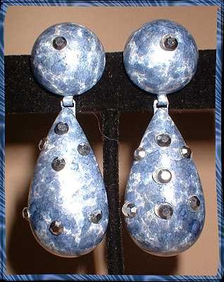 Chandelier Earrings Blue Jean Enamel w Marcasite 8896