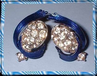 Vintage Rhinestone Earrings LISNER 50s Sapphire Enamel 8385