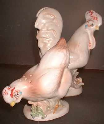 Old Bisque Porcelain Rooster and Hen Salt and Pepper 7357