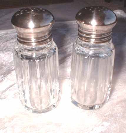 Depression Uranium Glass Salt Pepper Shakers w Sterling Caps 6319