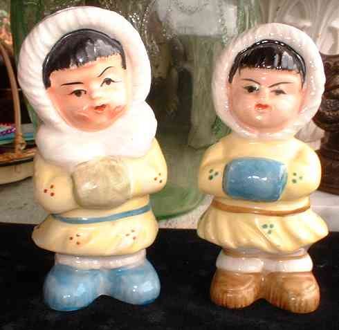 Vintage Japanese Eskimo Boy Girl Salt and Pepper Shakers 6315