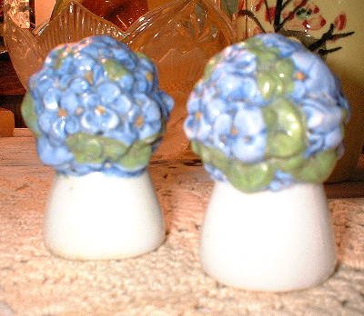 German Porcelain Violet Bouquet Salt and Pepper Set 6258