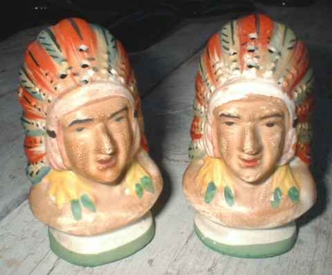 1930's Pottery Indian Head Salt and Pepper 6084