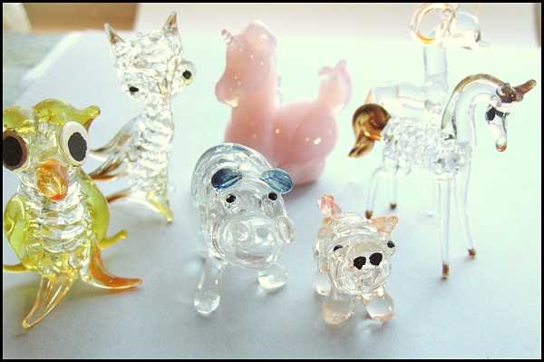 Group of Seven Old Glass Animal Miniatures