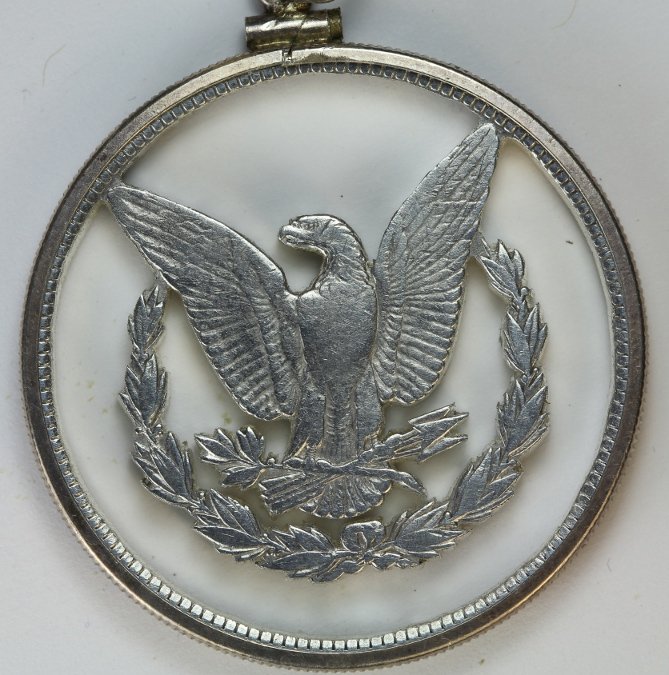 Hand Cut Morgan Silver Dollar coin pendant