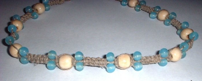 Turquoise and white bead Hemp choker necklace