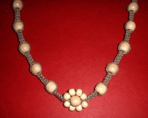 Hemp Flower Wood Bead Necklace Choker