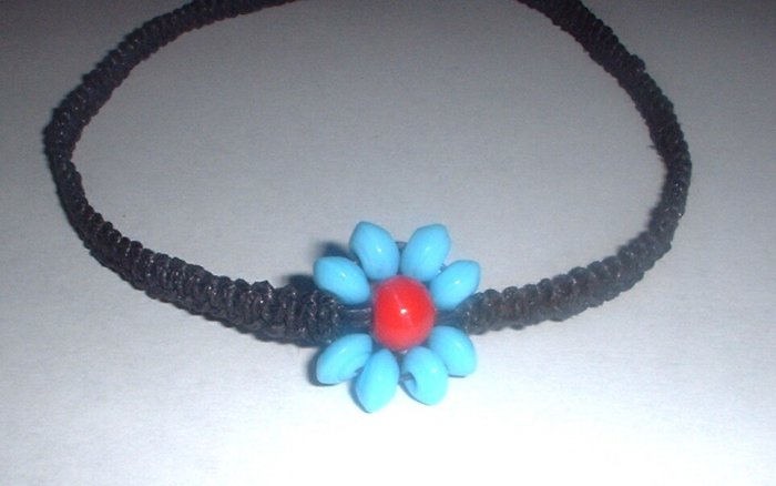 Black hemp Turquoise and Red Flower Necklace