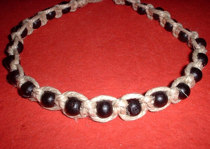 Thick Hemp Choker Necklace with Black Wood Beads