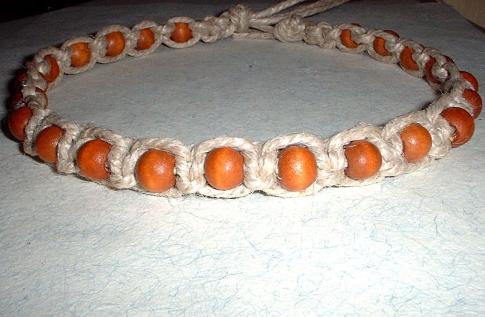 Thick Hemp Choker Necklace with Wood Beads