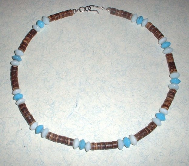 Heishi Bead Choker Necklace with Turquoise and White Glass beads