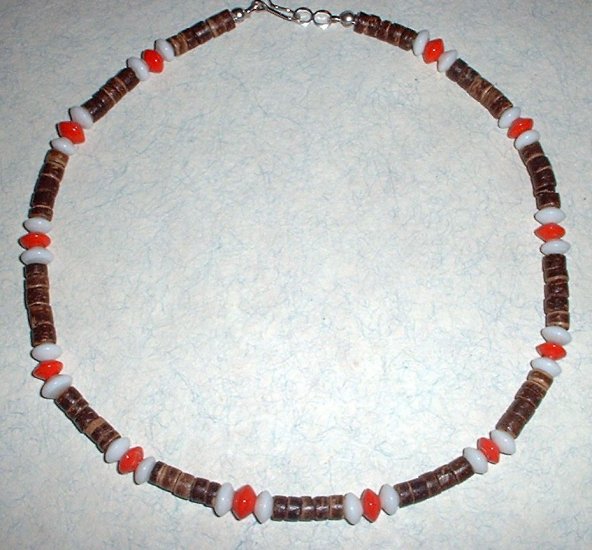 Heishi Bead Choker Necklace with Orange and White Glass beads