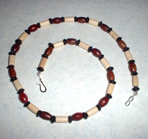 Wood and Glass Bead Necklace