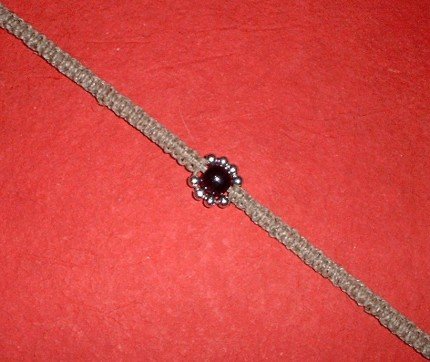 Hemp Choker Necklace with Wood and Metal Bead Flower