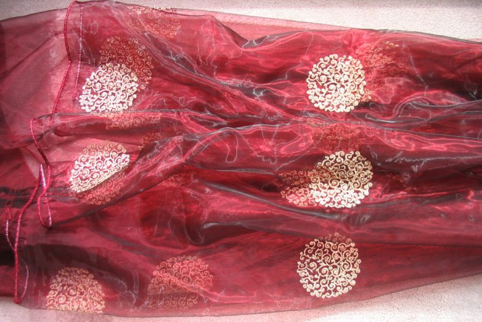 Embroidered Sheer Panels - Burgandy