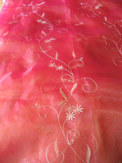 Embroidered (gold) Sheer Panels, cranberry red