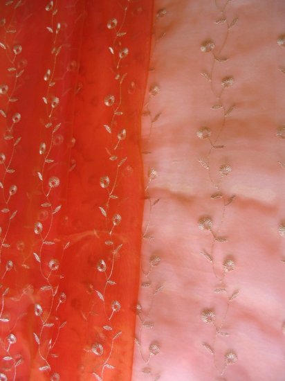 Scroll-embroidered Sheer Panels - red orange
