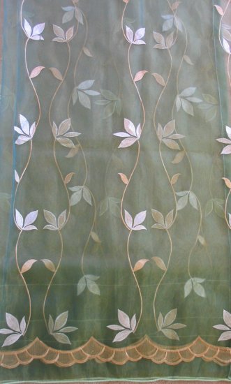 2 embroidered Sheer Panels, Greenish Blue