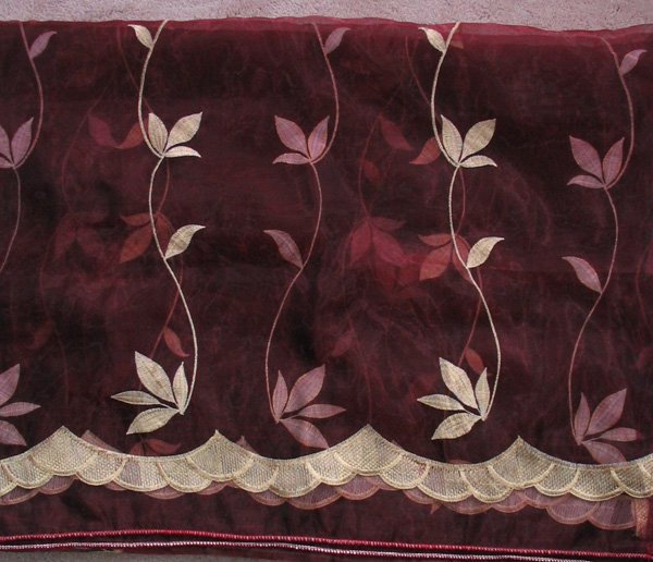 Scroll-embroidered Sheer Panels - Burgandy