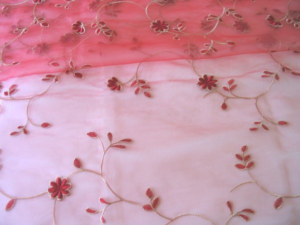 2 embroidered Sheer Panels - Red