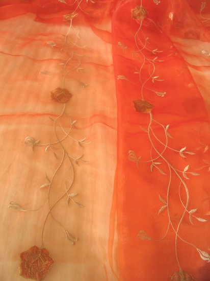 Scroll-embroidered Sheer Panels - red orange
