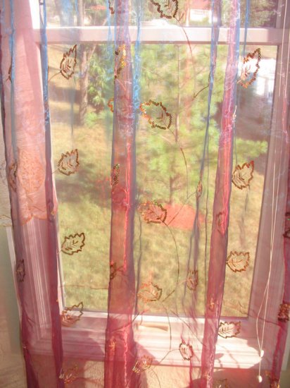 Embroidered Leaves Sheer Panels - Burgandy and Gold