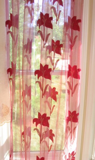Embroidered sheer panels - Burgandy