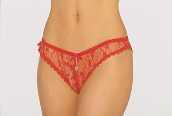 Crotchless Lace Panty with Gold Locket Assorted Colors One Size Fits All