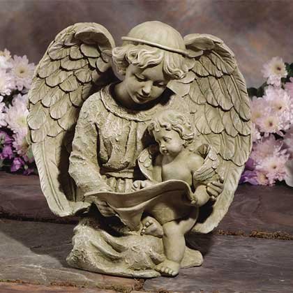30797 Angel Reading With Cherub Birdfeeder