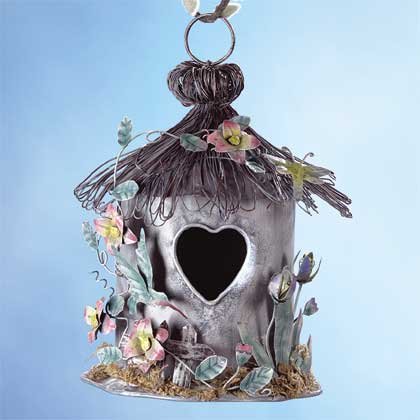 33813 Painted Metal Spring Hut Birdhouse