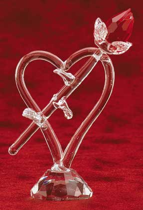 29390 Cut Glass Rose On Heart With Base