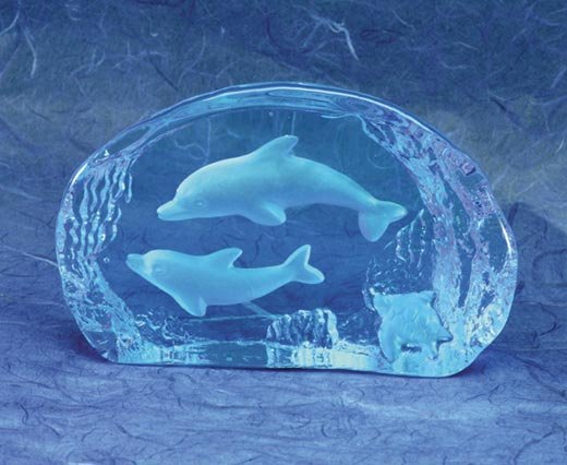 30071 Blue Glass Carved Dolphins