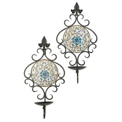 35604 PR. IRON MOSAIC CANDLEHOLDERS