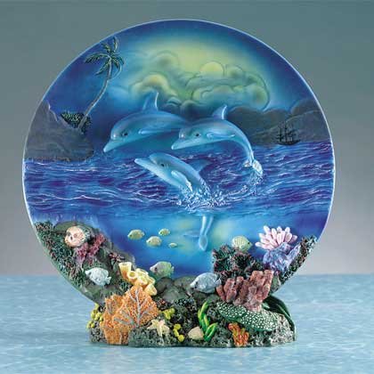 29007 Alabastrite Dolphin Plate With Stand