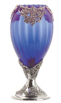 30072 Silver-Plated Blue Glass Grapevine Vase